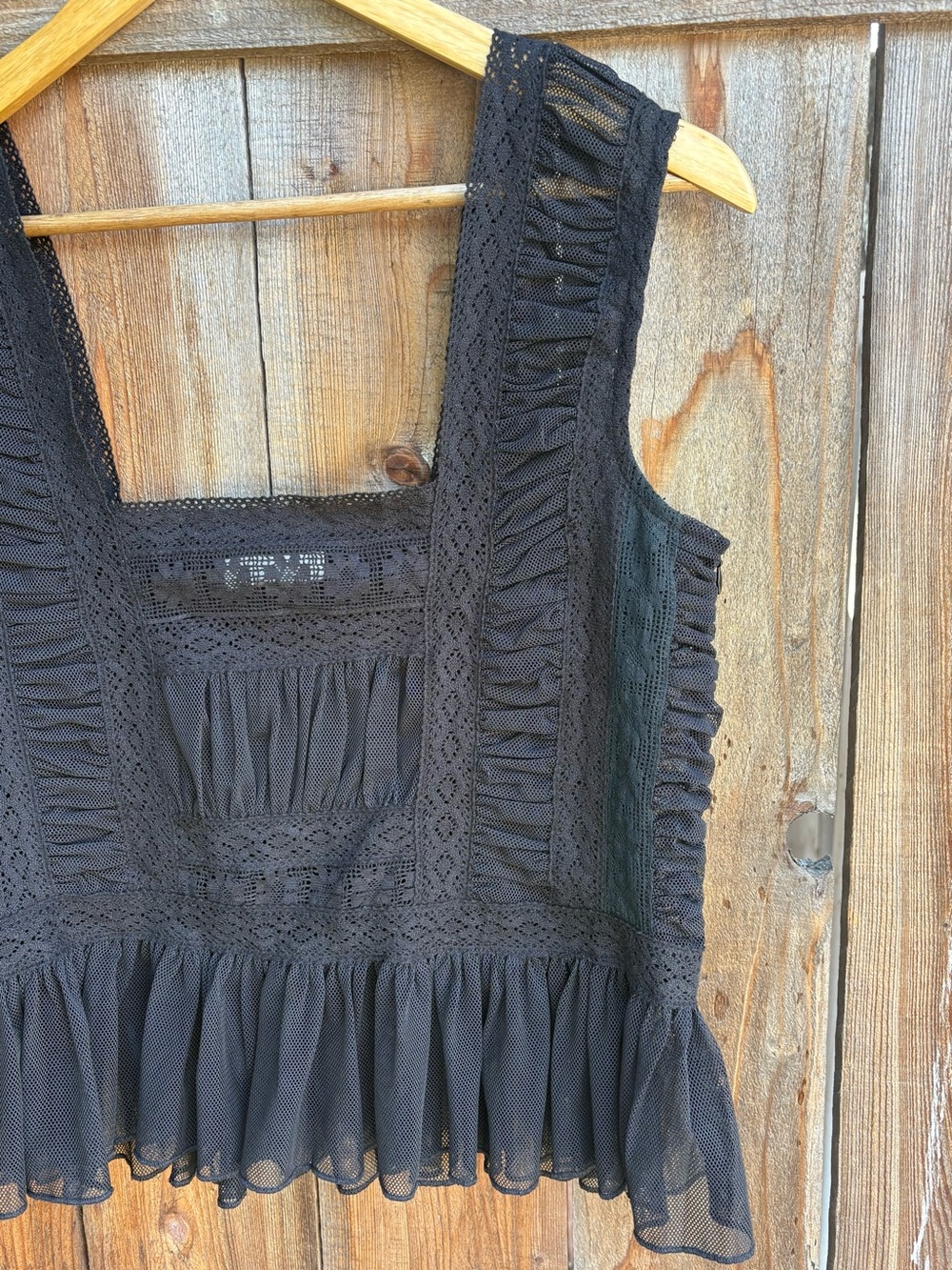 Women's Black Lace Ruffle Camisole Tank Top - Picture 5 of 7